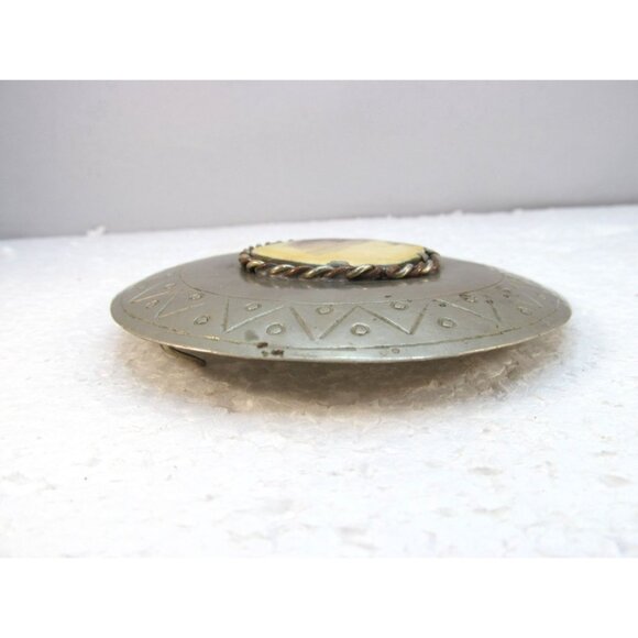 Vintage Large Silver Tone Moroccan Disc Belt Buckle with Geometric Design main image 6